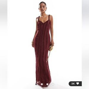 ASOS Sweetheart Ruffle Maxi Dress in Wine - Size US 6 / Medium - NEVER WORN